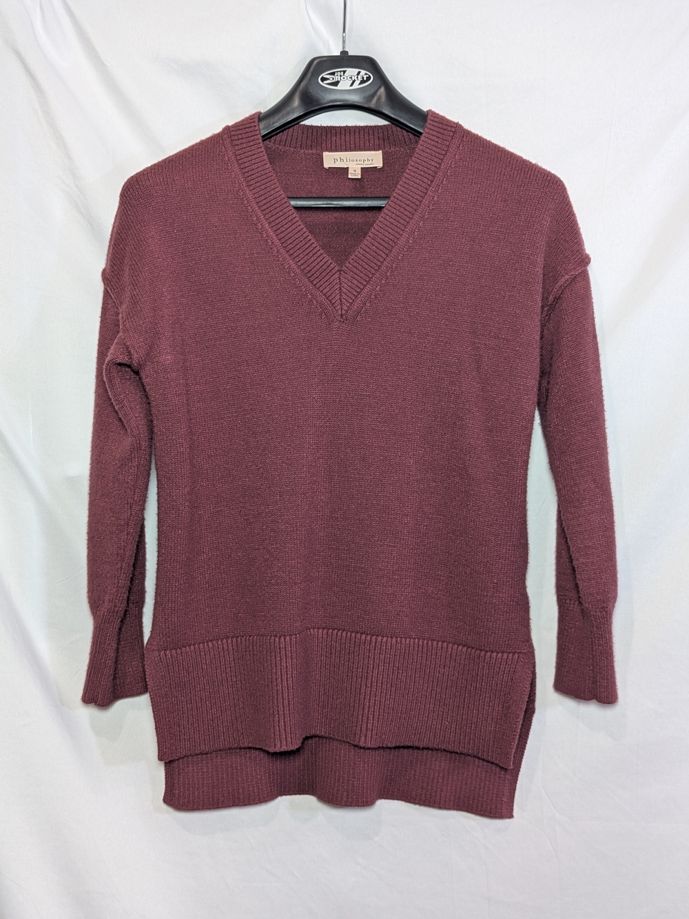 Philosophy Burgundy Wine V-Neck High Low Sweater Size S